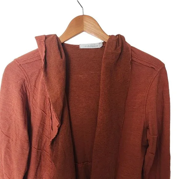 Cut Loose Hooded Cardigan Jacket Crinkle Striped Orange L Large - Picture 8 of 13